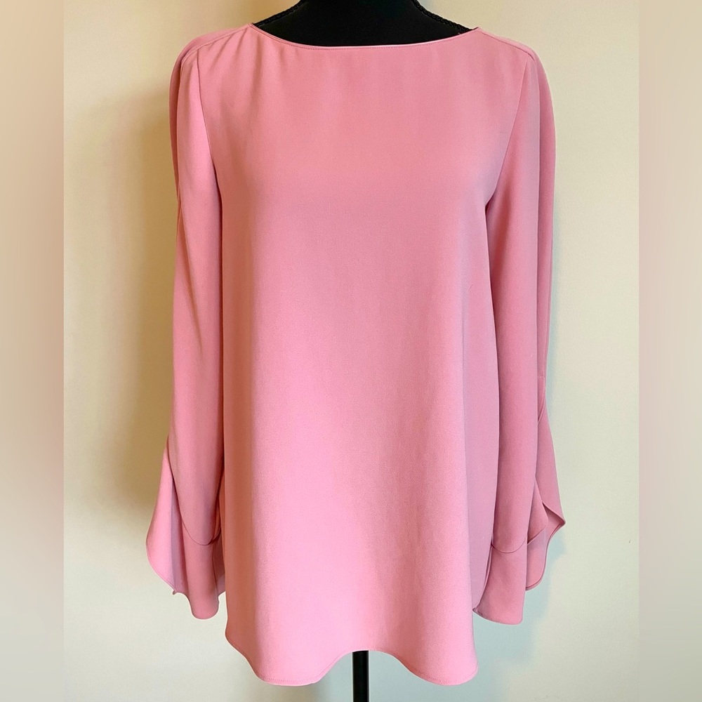 Lafayette 148 Women’s Sz M Emory Ruffle Long Sleeve Blouse Rosette Pink Top